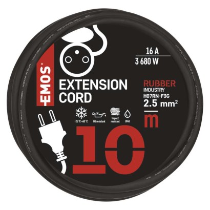 Venkovní prodlužovací kabel 10 m / 1 zásuvka / černý / guma-neopren / 230 V / 2,5 mm2