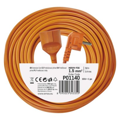 Prodlužovací kabel 40 m / 1 zásuvka / oranžový / PVC / 230 V / 1,5 mm2