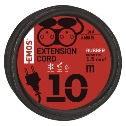 Venkovní prodlužovací kabel 10 m / 2 zásuvky / černý / guma / 230 V / 1,5 mm2