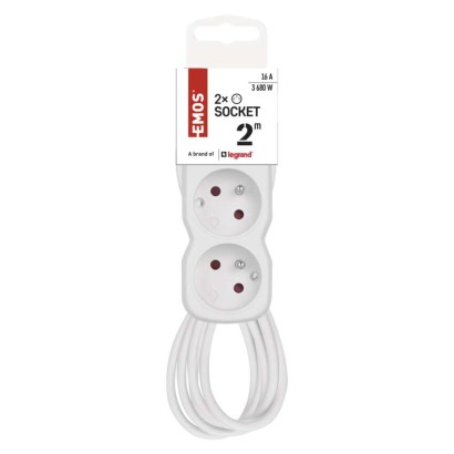 Prodlužovací kabel 2 m / 2 zásuvka / bílý / PVC / 1 mm2