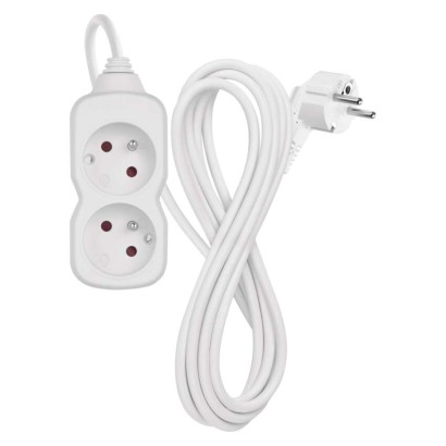 Przedłużacz 3 m / 2 gniazda / biały / PVC / 1 mm2