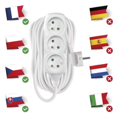 Prodlužovací kabel 10 m / 3 zásuvky / bílý / PVC / 1 mm2