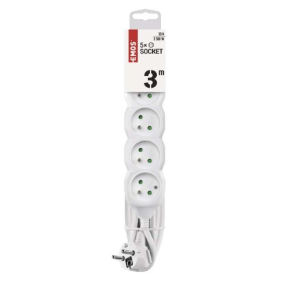 Prodlužovací kabel 3 m / 5 zásuvek / bílý / PVC / 1 mm2