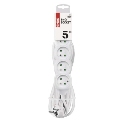 Prodlužovací kabel 5 m / 5 zásuvek / bílý / PVC / 1 mm2