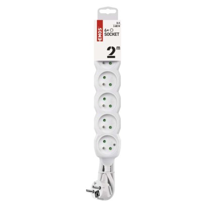 Przedłużacz 2 m / 6 gniazd / biały / PVC / 1 mm2