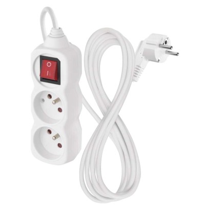 Prodlužovací kabel 2 m / 2 zásuvky / s vypínačem / bílý / PVC / 1 mm2
