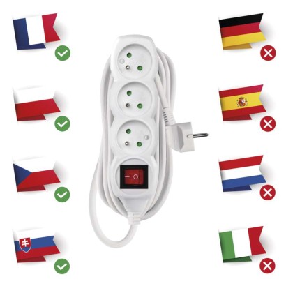 Przedłużacz 5 m / 3 gniazda / z wyłącznikiem / biały / PVC / 1 mm2
