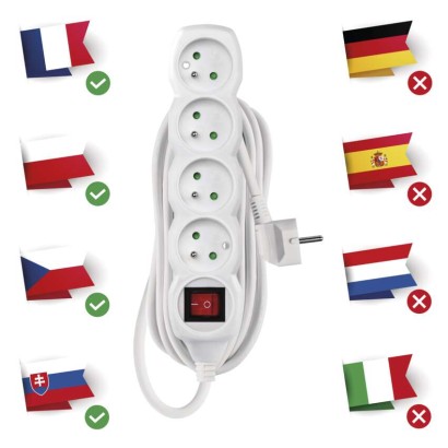 Prodlužovací kabel 7 m / 4 zásuvky / s vypínačem / bílý / PVC / 1 mm2