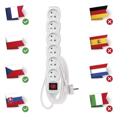 Predlžovací kábel 3 m / 6 zásuviek / s vypínačom / biely / PVC / 1 mm2