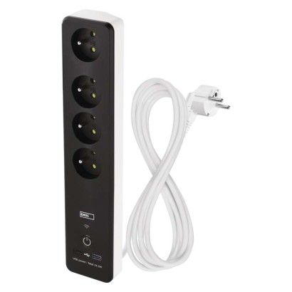 GoSmart prodlužovací kabel 2 m / 4 zásuvky / s vyp. / s USB / bílá-černá / PVC / 1,5 mm2