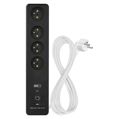 GoSmart prodlužovací kabel 2 m / 4 zásuvky / s vyp. / s USB / bílá-černá / PVC / 1,5 mm2