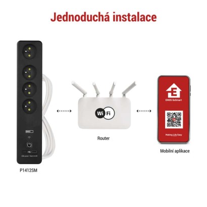 GoSmart prodlužovací kabel 2 m / 4 zásuvky / s vyp. / s USB / bílá-černá / PVC / 1,5 mm2