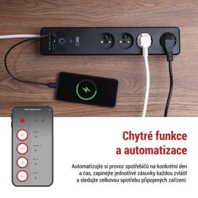 GoSmart prodlužovací kabel 2 m / 4 zásuvky / s vyp. / s USB / bílá-černá / PVC / 1,5 mm2