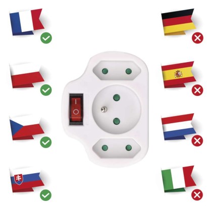 Rozgałęźnik 3x z wyłącznikiem biały