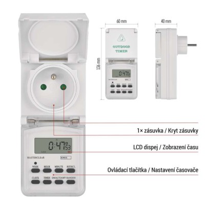 Časovač – digitální spínací zásuvka venkovní IP44