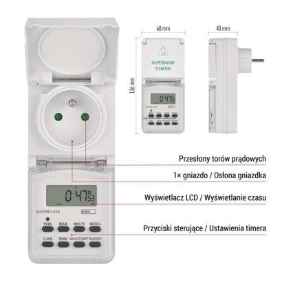 Cyfrowy programator czasowy IP44 zewnętrzny