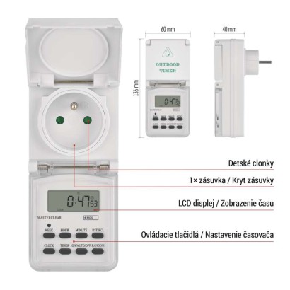 Časovač – digitálna spínacia zásuvka vonkajšia IP44