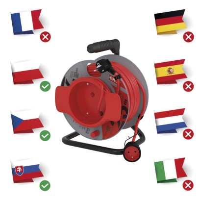 Przedłużacz bębnowy 25 m / 1 gniazdo / czerwony / PVC / 230 V / 1,5 mm2