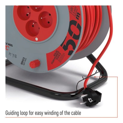 Prodlužovací kabel na bubnu 50 m / 4 zásuvky / červený / PVC / 230 V / 1,5 mm2