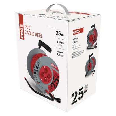 Prodlužovací kabel na bubnu 25 m / 4 zásuvky / červený / PVC / 230 V / 1 mm2