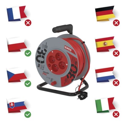 Prodlužovací kabel na bubnu 30 m / 4 zásuvky / červený / PVC / 230 V / 1 mm2