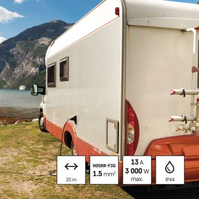 Venk. prodl. kabel na bubnu 20 m / 4 zás. / guma / 230 V / 1,5 mm2 s LED reflektorem