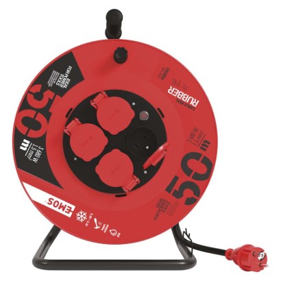Venkovní prodlužovací kabel na bubnu 50 m / 4 zásuvky / černý / guma / 230 V / 1,5 mm2