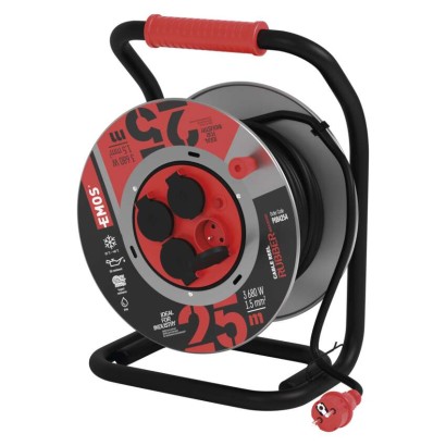 Vonkajší predlžovací kábel na bubne 25 m / 4 zás. / čierny / guma-neoprén / 230V / 1,5 mm2