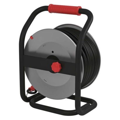 Venkovní prodlužovací kabel na bubnu 50 m / 4 zás. / černý / guma-neopren / 230V / 1,5 mm2