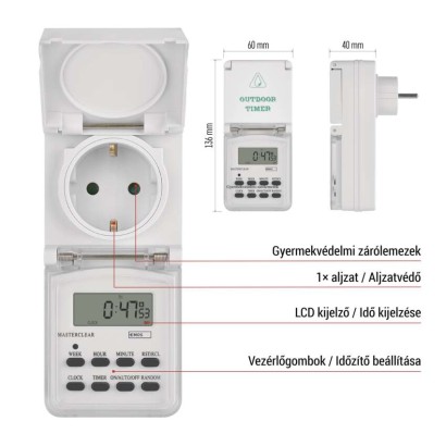 Digitális kapcsoló aljzat, kültéri, IP44