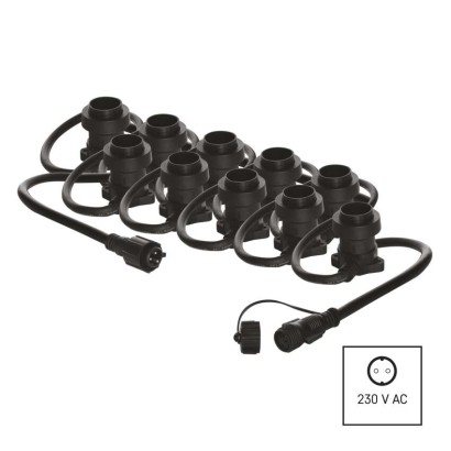 Ühendatav valguskett 10x E27 lambile ilma juhtmeta, 7,35 m, õue/tuppa