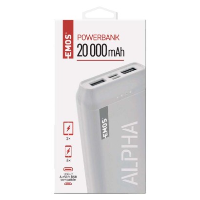 Powerbanka EMOS Alpha 20, 20000 mAh, bílá + kabel USB-C