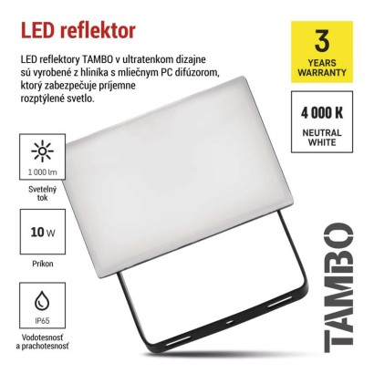 LED reflektor TAMBO, 10 W, 1000 lm, IP65, čierny