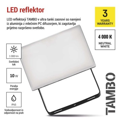 LED reflektor TAMBO, 10 W, 1000 lm, IP65, črna