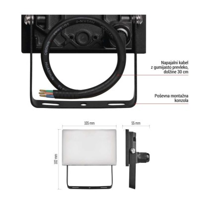 LED reflektor TAMBO, 10 W, 1000 lm, IP65, črna