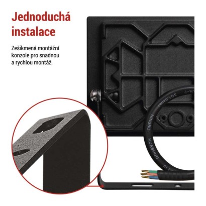 LED reflektor TAMBO, 20 W, 2000 lm, IP65, černý