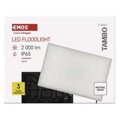 LED-es reflektor TAMBO, 20 W, 2000 lm, IP65, fekete
