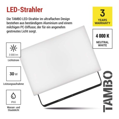 LED-Fluter TAMBO, 30 W, 3000 lm, IP65, schwarz