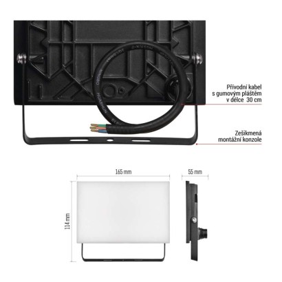 LED reflektor TAMBO, 30 W, 3000 lm, IP65, černý