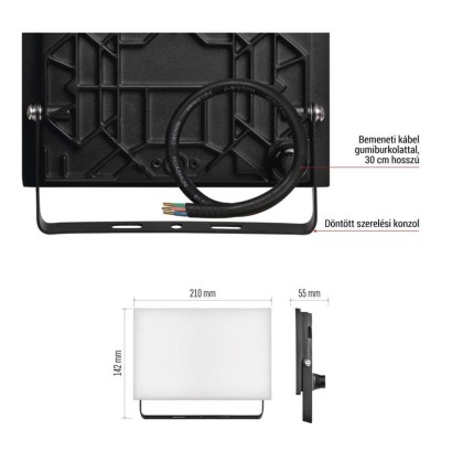 LED-es reflektor TAMBO, 50 W, 5000 lm, IP65, fekete