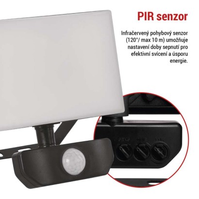 LED reflektor TAMBO se senzorem pohybu, 20 W, 2000 lm, černý