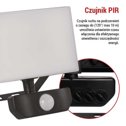 Naświetlacz LED TAMBO z czujnikiem PIR, 20 W, 2000 lm, czarny