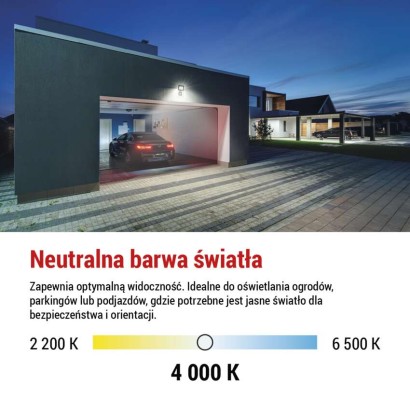 Naświetlacz LED TAMBO z czujnikiem PIR, 20 W, 2000 lm, czarny