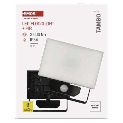 LED reflektor TAMBO se senzorem pohybu, 20 W, 2000 lm, černý