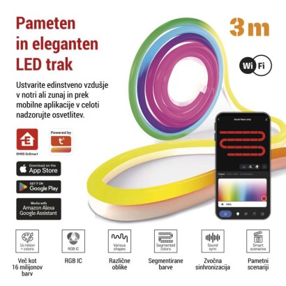 GoSmart Prilagodljiv LED trak NEON bele barve, 3 m, 23 W, RGBICz možnostjo zatemnitve, WiF