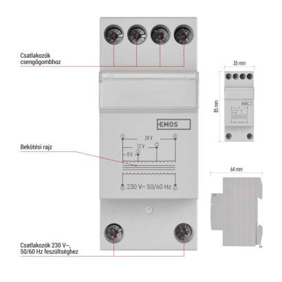 Csengő transzformátor 8/12/24 V