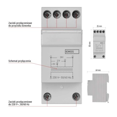 Transformator dzwonkowy 8/12/24 V