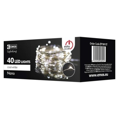 40 LED razsvetljava - NANO, srebrna, 4 m, IP44, hladna bela