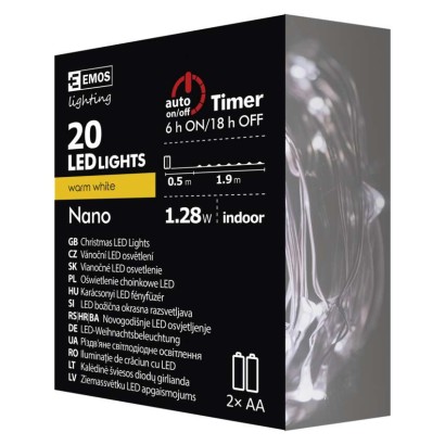 20 LED razsvetljava - NANO, 2x AA, 1,9 m, topla bela