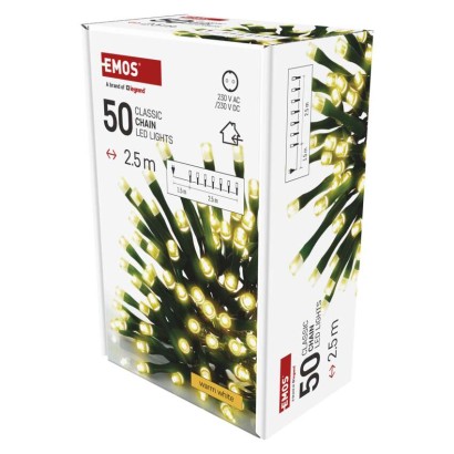 Lampki choinkowe Classic 50 LED 2,5m ciepła biel, zielony przewód, IP20